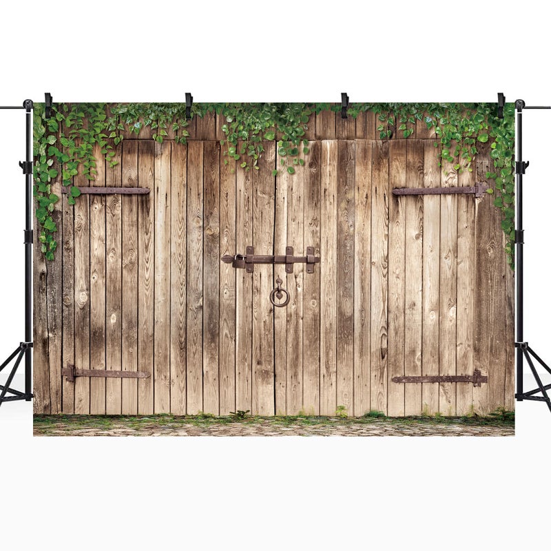 Riyidecor Wooden Barn Doors Fabric Backdrop Rustic Retro Antique Brown Woods Shabby Chic 7Wx5H Feet Farmhouse Photography Backgrounds Photo Shoot Party Birthday Decor Props Photo Shoot - Image 3